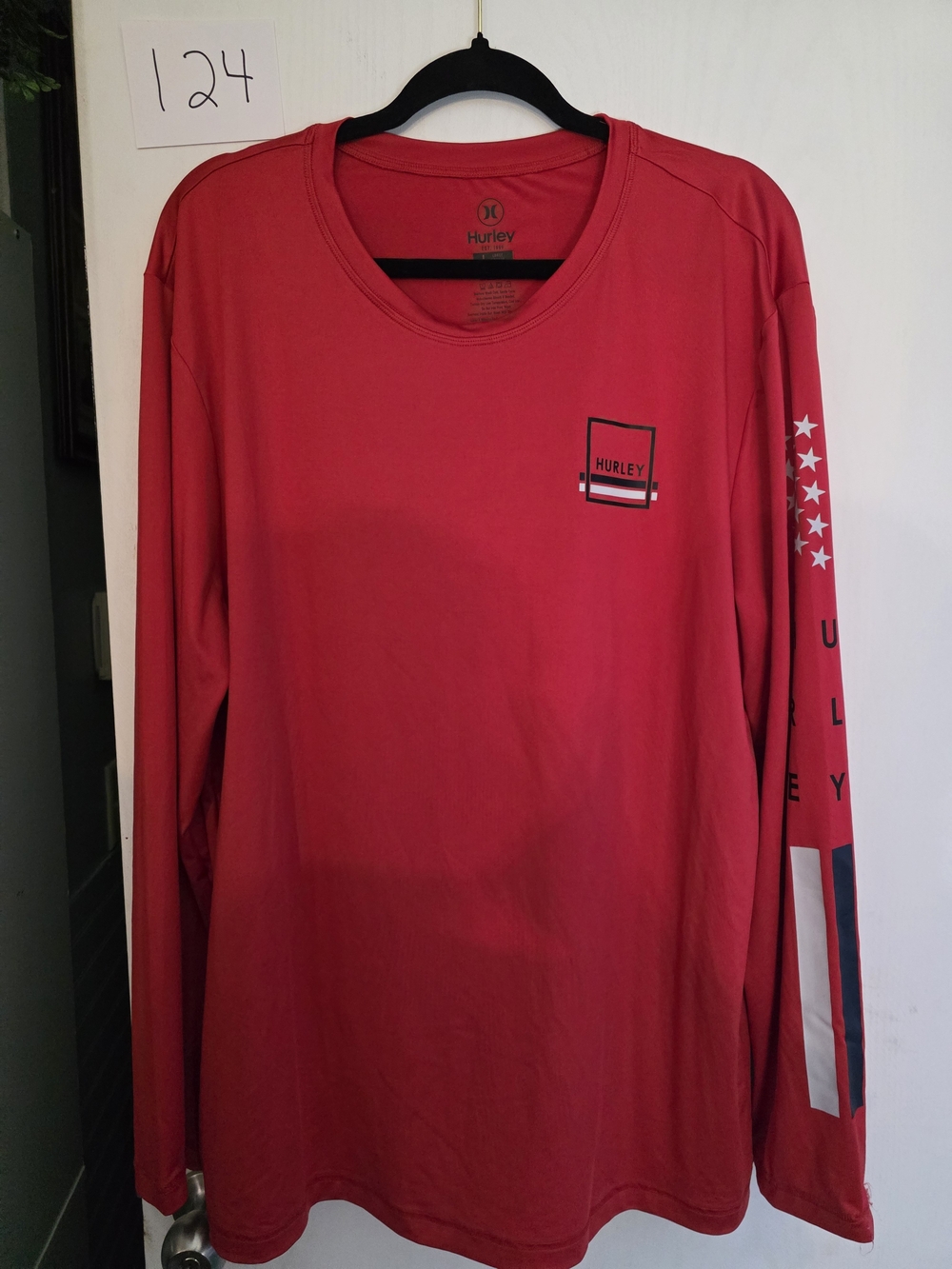 Hurley Men's Long Sleeve Red Graphic Tee